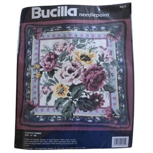 Bucilla Country Roses Floral Needlepoint Pillow Kit 4625 Vintage Cottagecore